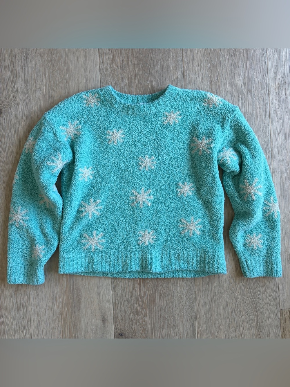 Hanna Andersson Girls Snowflake Sweater Size 8/130cm Aqua Blue Fuzzy Knit*K22